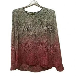Vince Camuto Scoop Neck Blouse Long Sleeve Ombre Leopard Multi Women's Size M